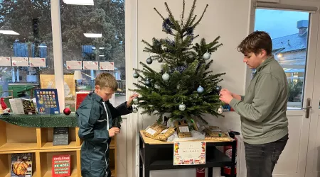 Installation et décoration des sapins par les collégiens